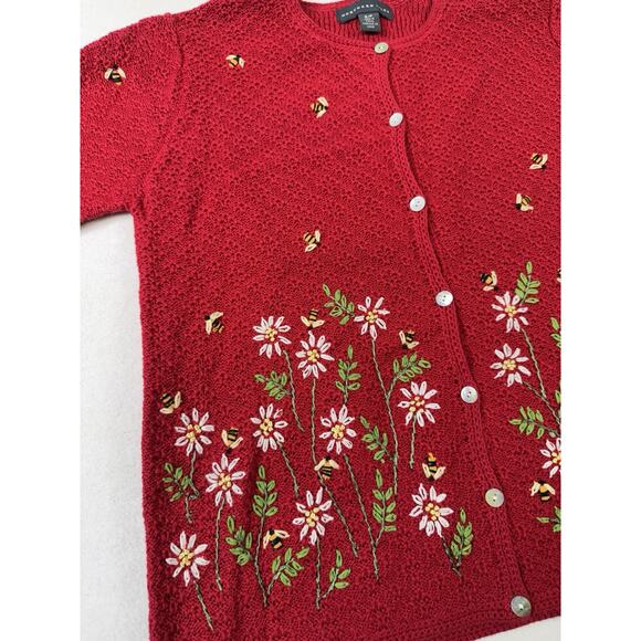 Northern Isles Bees Flowers Knit Cardigan Women’s S Grannycore Boho Romantic VTG - Picture 1 of 12